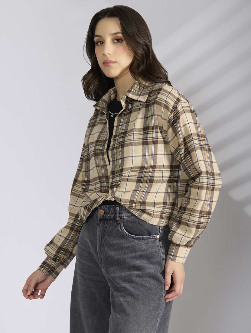women checkered collared shirt top with slip - 22038351 - Standard Image - 2