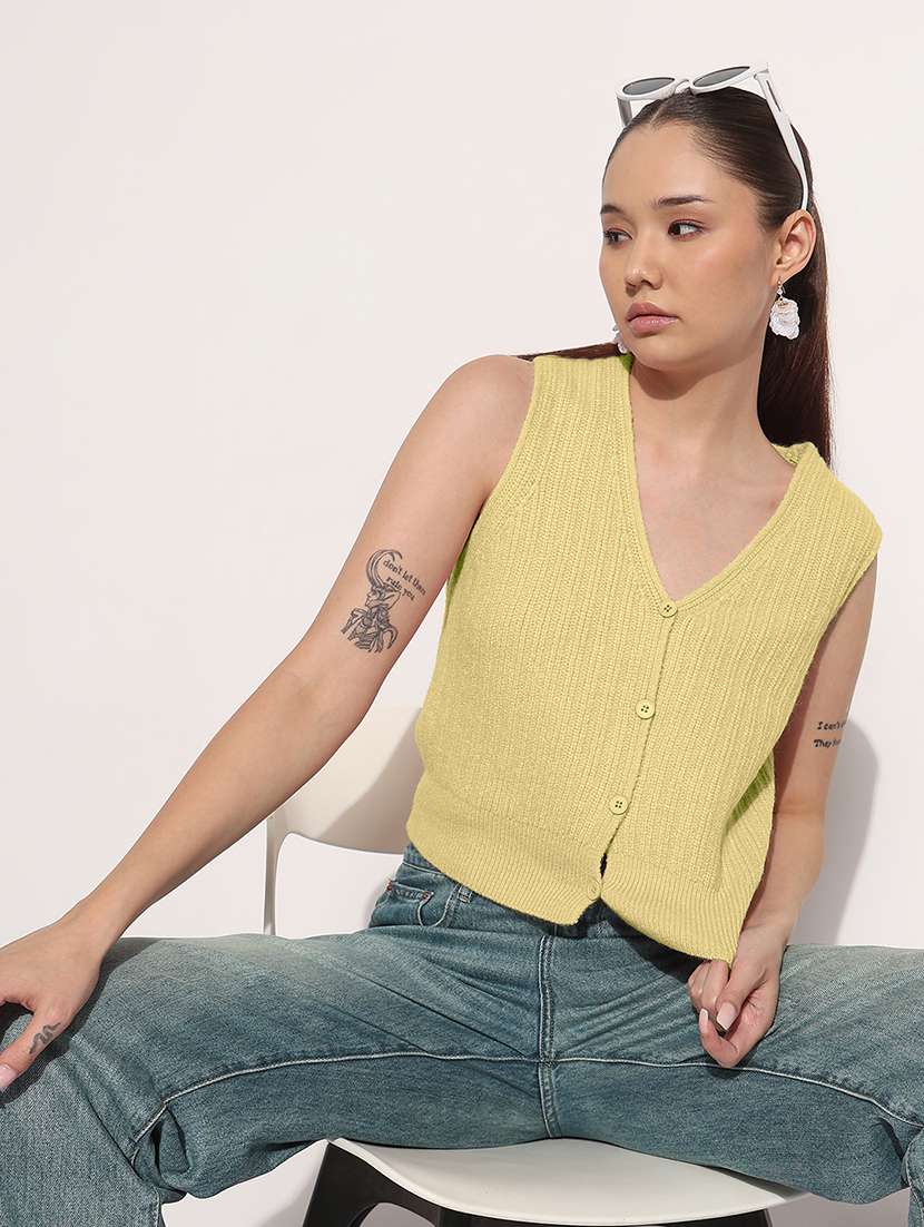 women yellow solid sleeveless crop top