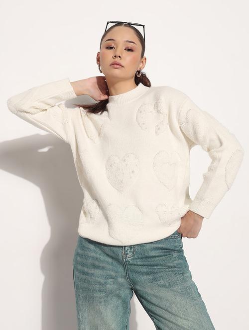 women off white solid long sleeve pullover - 22038354 - Standard Image - 0