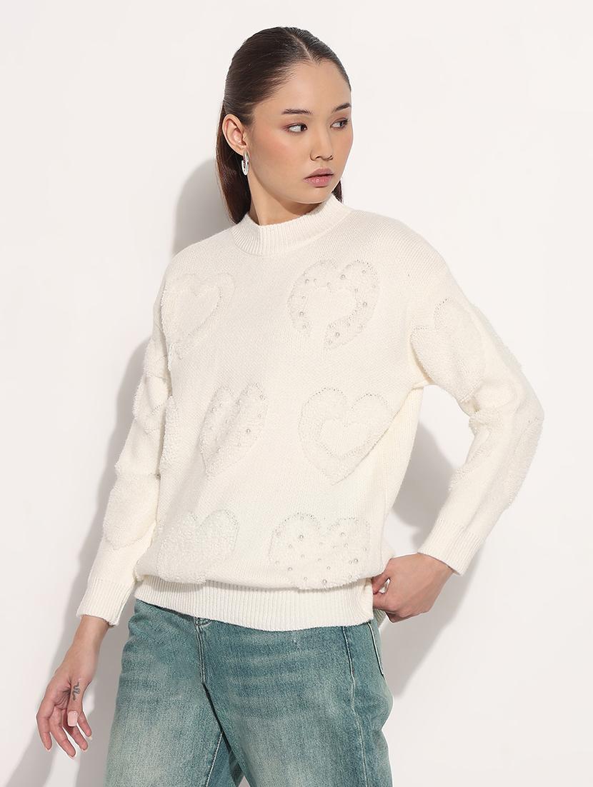 women off white solid long sleeve pullover - 22038354 - Standard Image - 2