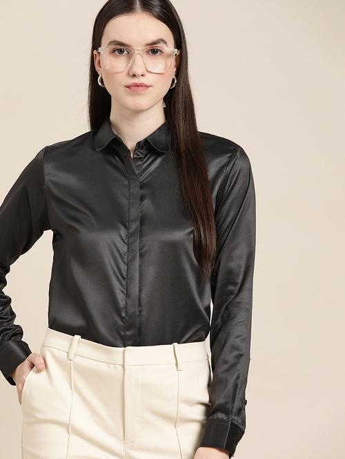 women solid collared long sleeve regular fit shirt - 22038359 -  Standard Image - 0