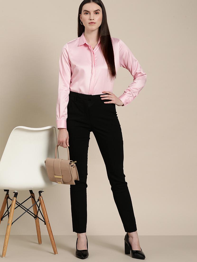 women solid collared long sleeve shirt - 22038365 - Standard Image - 2