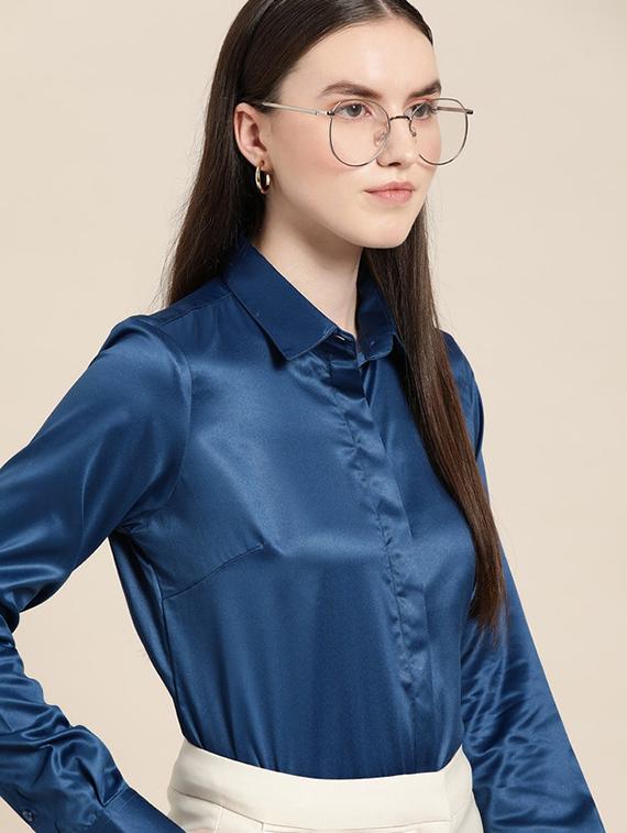 women solid collared long sleeve shirt - 22038367 - Zoom Image - 0