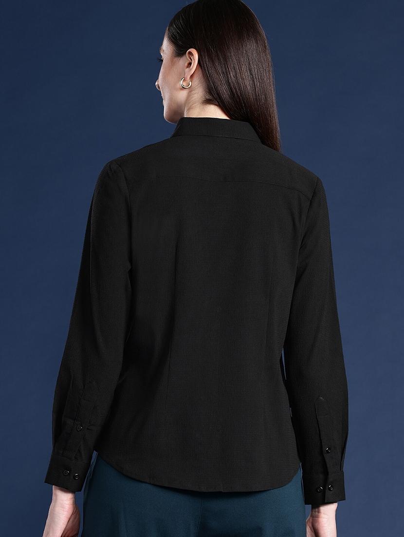 women solid collared long sleeve shirt - 22038370 - Standard Image - 2