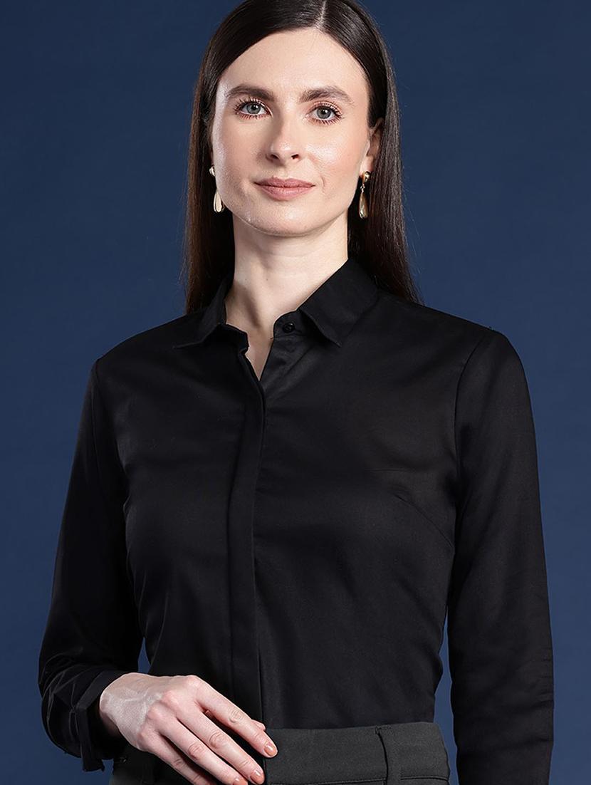 women solid collared long sleeve regular fit shirt - 22038372 - Zoom Image - 0