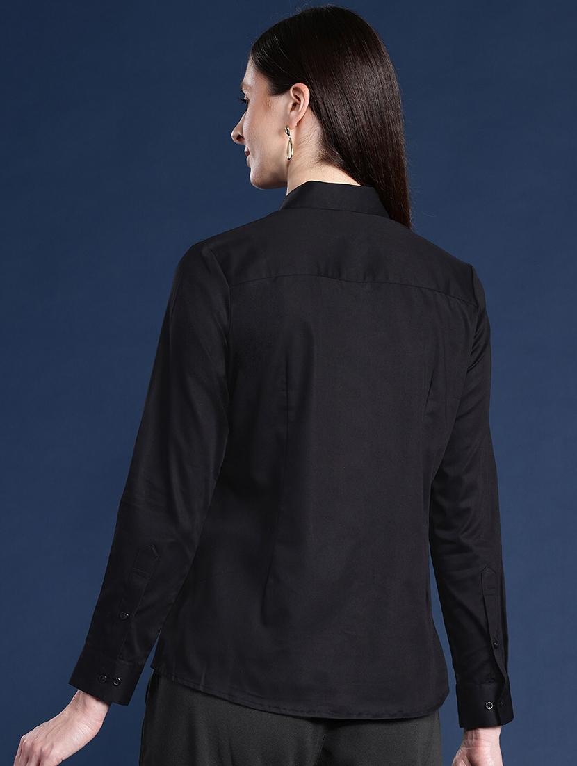 women solid collared long sleeve regular fit shirt - 22038372 - Standard Image - 2