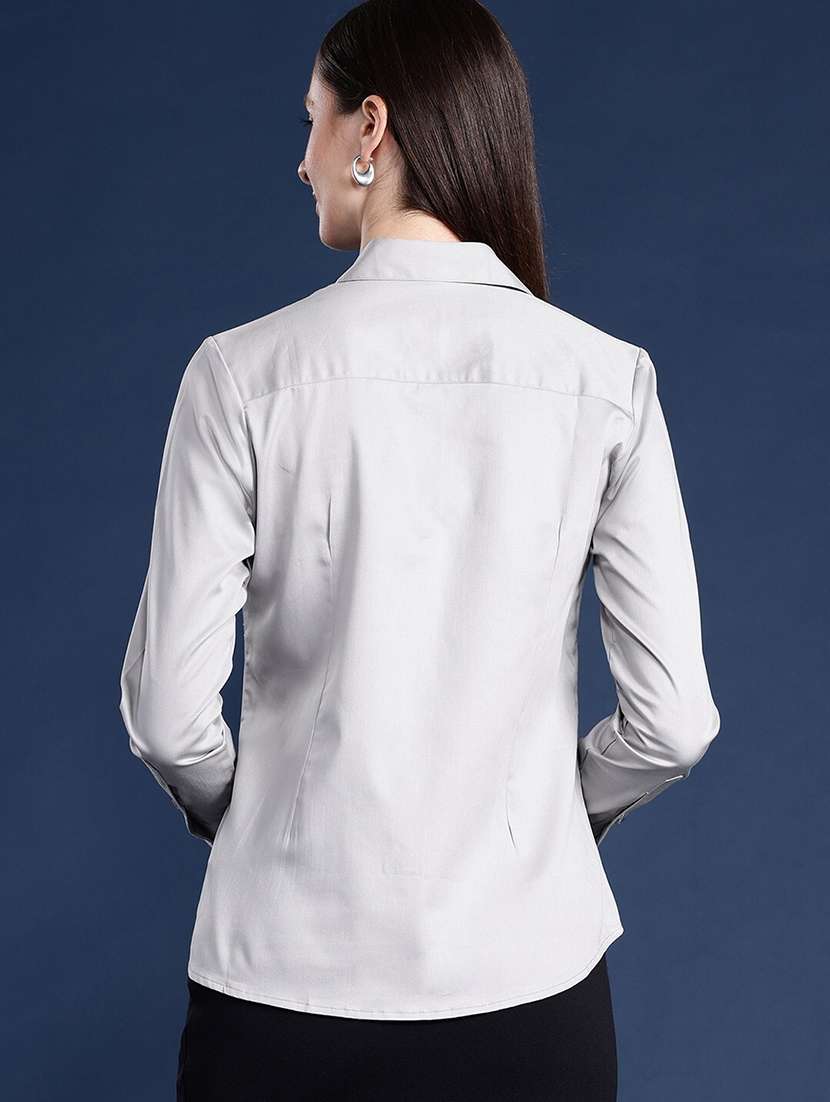 women solid collared long sleeve shirt - 22038374 - Standard Image - 2