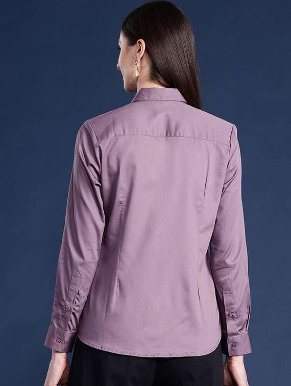 women solid collared long sleeve shirt - 22038376 -  Standard Image - 2