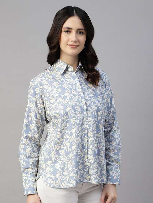 women printed collared long sleeves shirt - 22038379 - Standard Image - 0