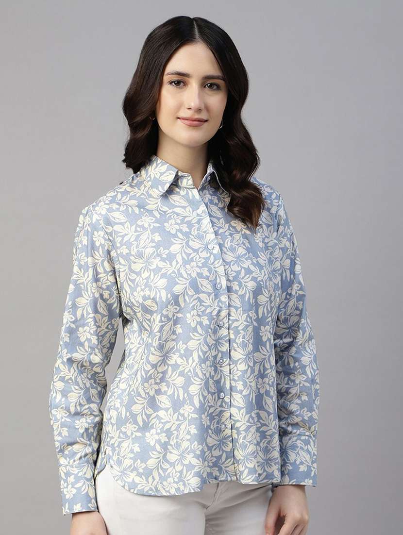 women printed collared long sleeves shirt - 22038379 - Zoom Image - 0