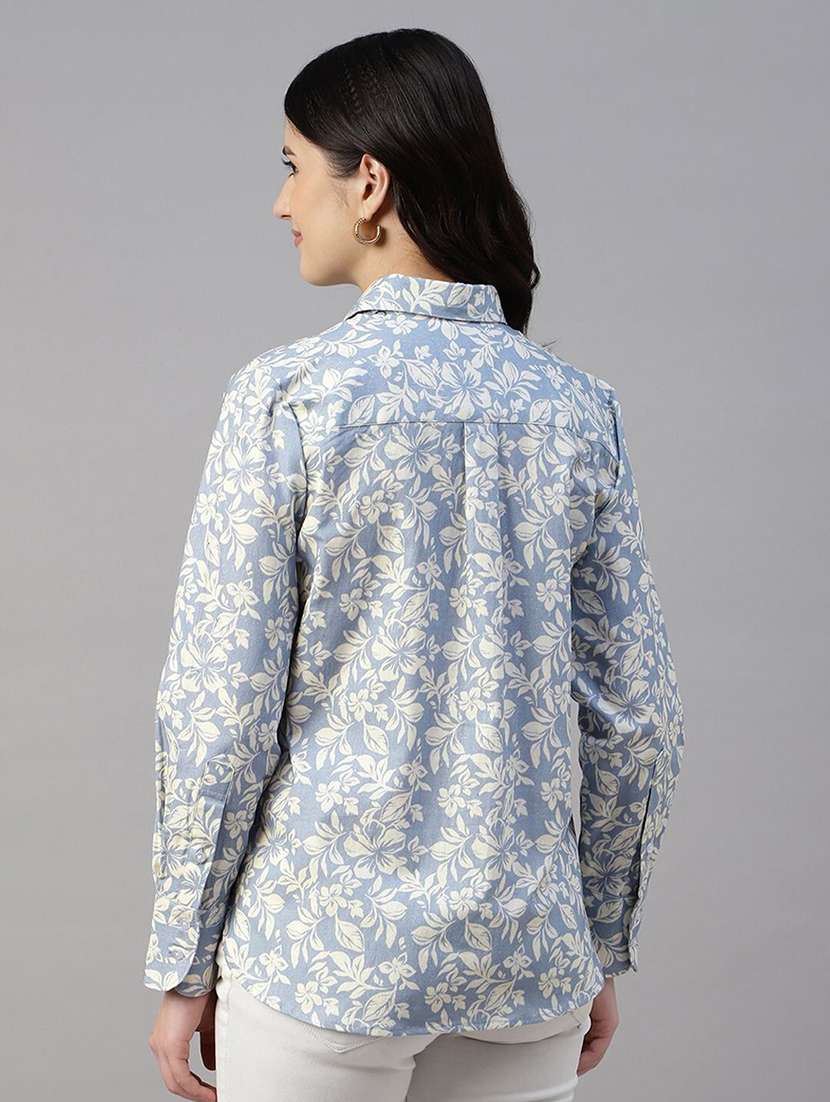 women printed collared long sleeves shirt - 22038379 - Standard Image - 2