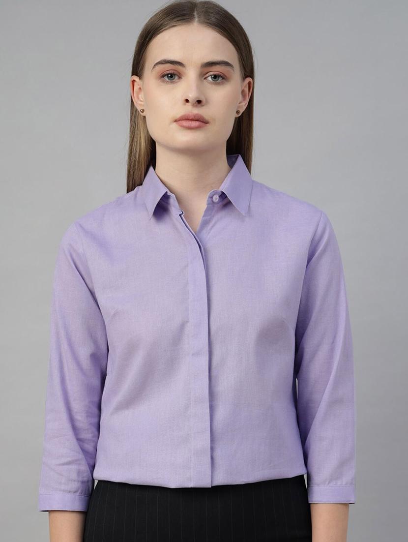 women solid collared regular fit shirt - 22038380 - Standard Image - 2