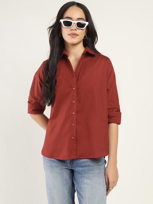 women solid collared long sleeve regular fit shirt - 22038384 - Standard Image - 0