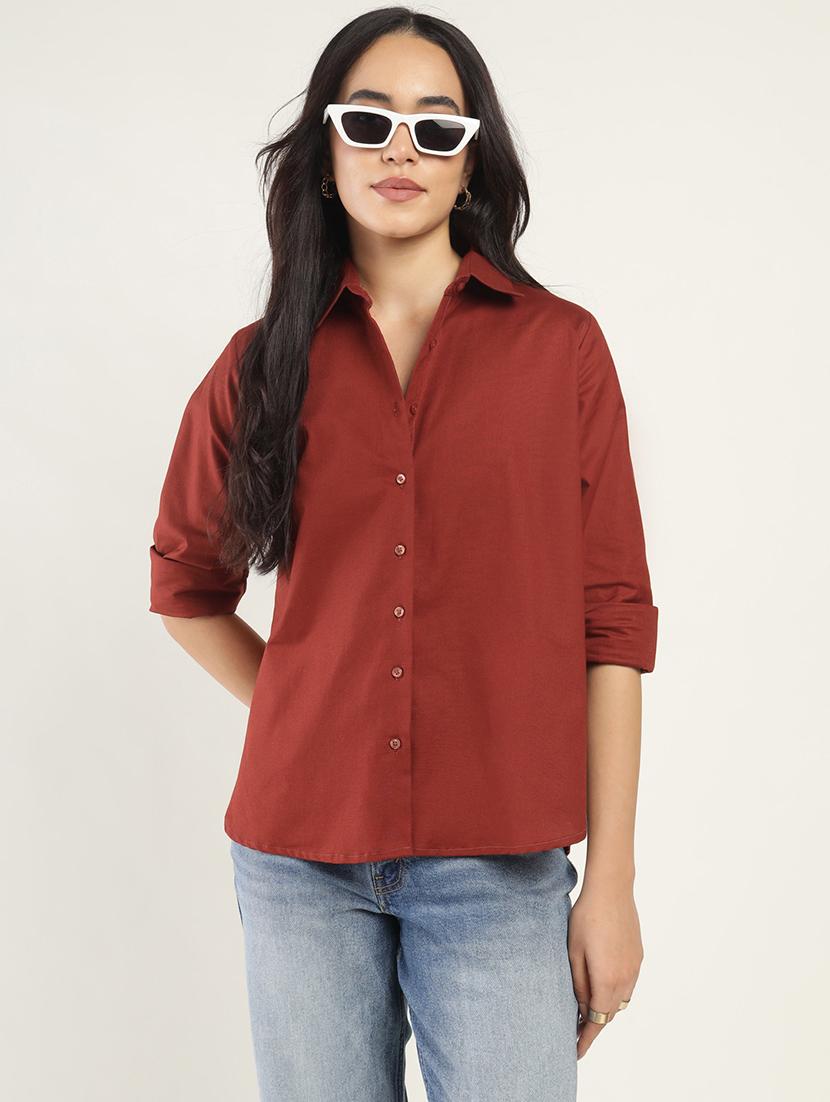 women solid collared long sleeve regular fit shirt - 22038384 - Zoom Image - 0