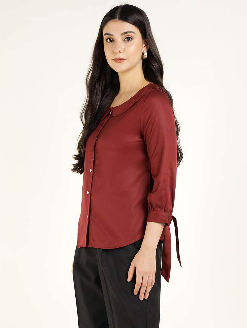 women solid peter pan collar regular fit shirt - 22038387 -  Standard Image - 2