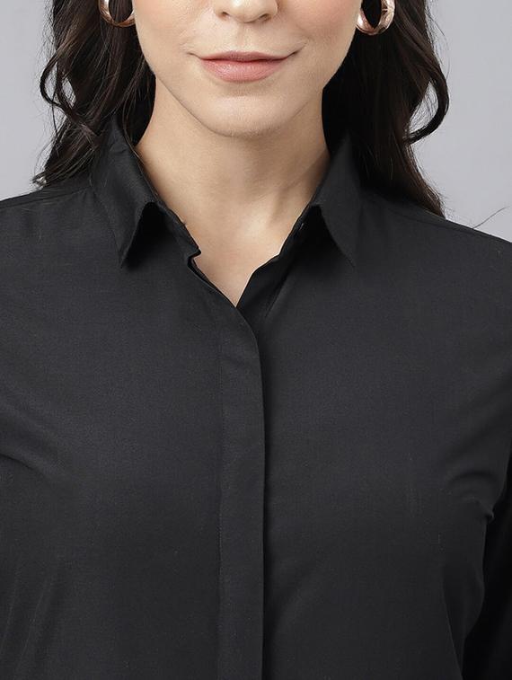 women solid collared long sleeve regular fit shirt - 22038395 - Standard Image - 2