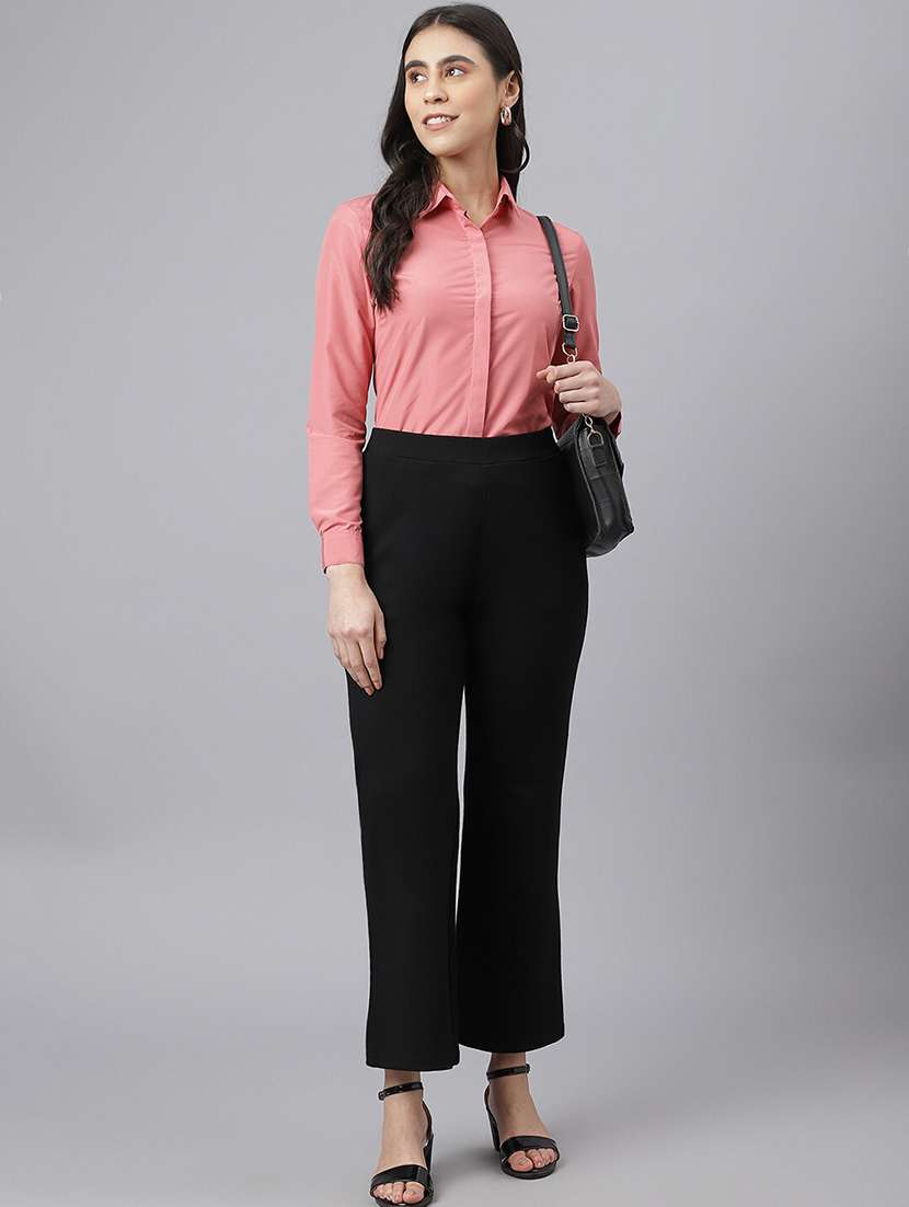 women solid collared long sleeve shirt - 22038396 -  Standard Image - 2