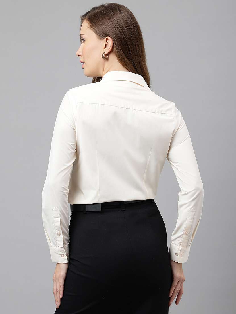 women solid collared long sleeve shirt - 22038400 -  Standard Image - 2