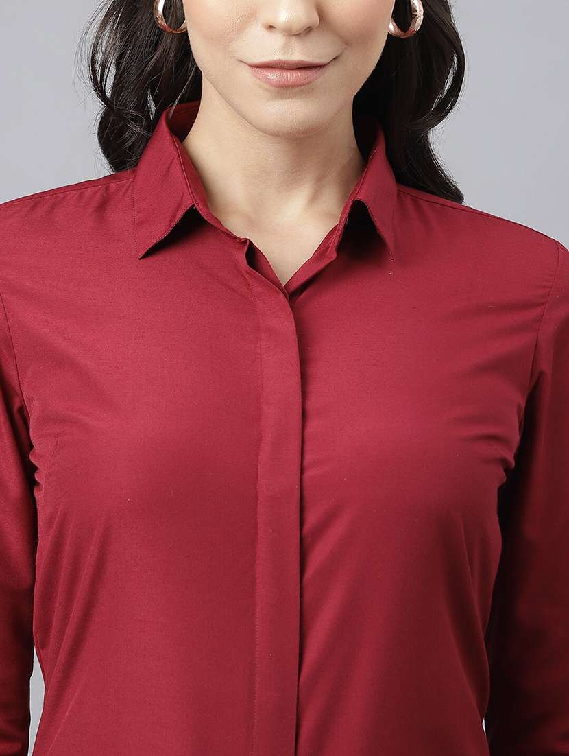 women solid collared long sleeve shirt - 22038402 -  Standard Image - 2