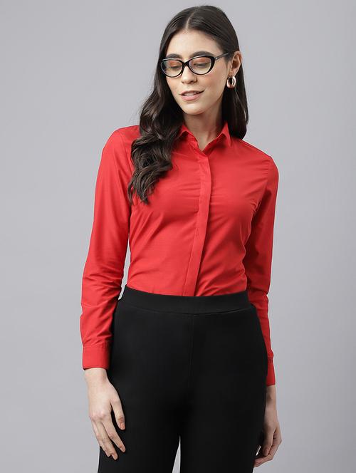 women solid collared long sleeve shirt - 22038406 - Standard Image - 0