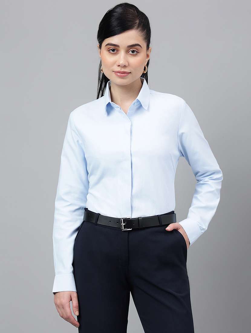 women solid collared long sleeve regular fit shirt - 22038413 -  Standard Image - 2