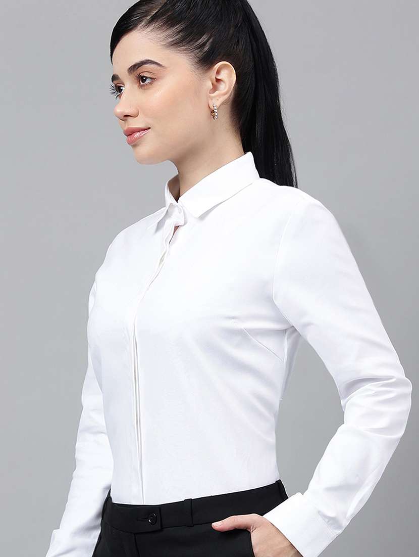 women solid collared long sleeve regular fit shirt - 22038414 -  Standard Image - 2