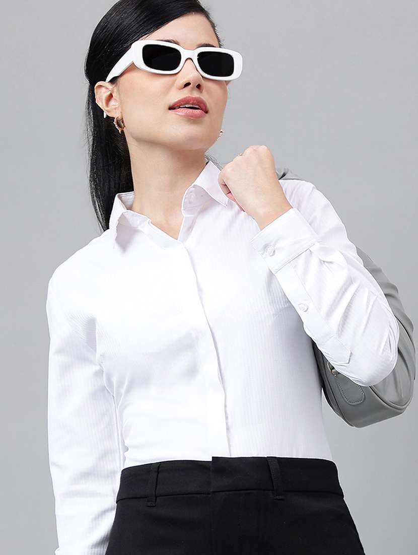women solid collared long sleeve shirt