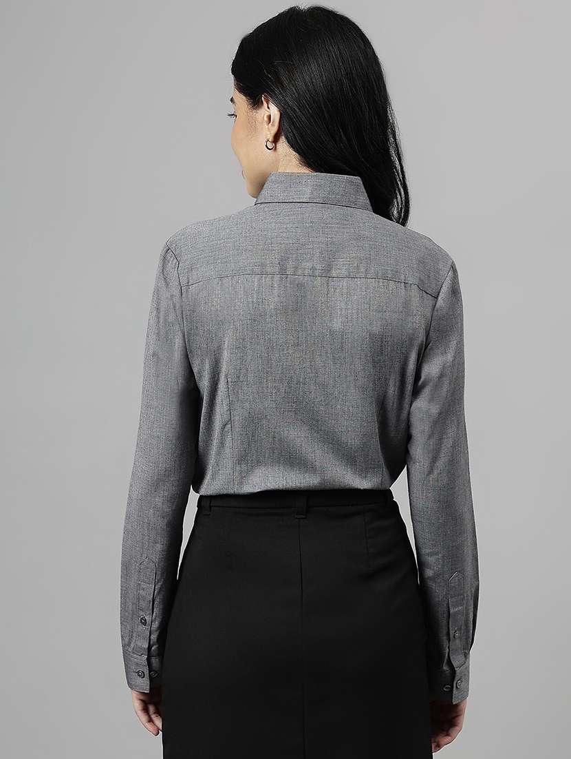 women solid collared long sleeve shirt - 22038419 -  Standard Image - 2