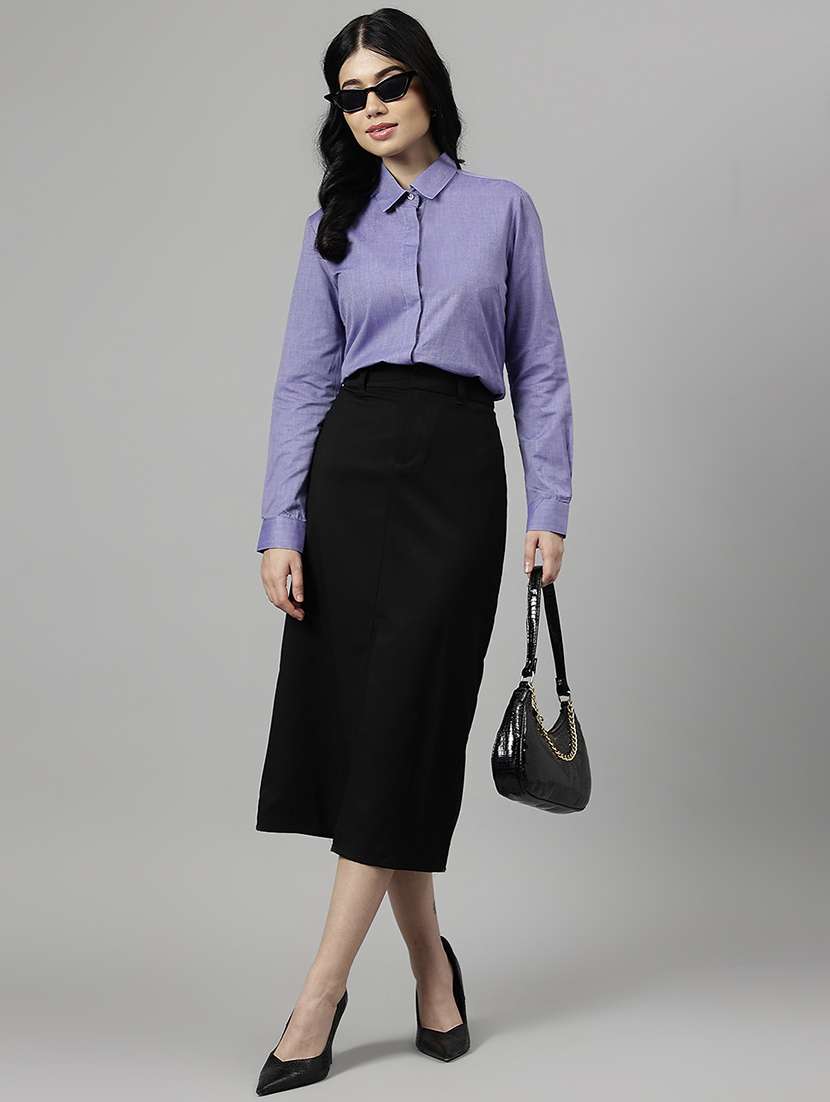 women solid collared long sleeve shirt - 22038420 - Standard Image - 2