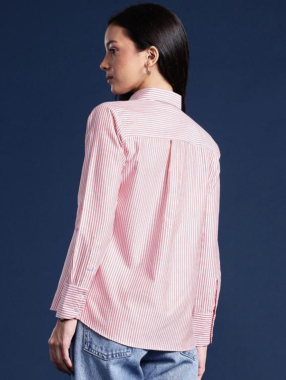 women striped collared long sleeve regular fit shirt - 22038443 - Standard Image - 2