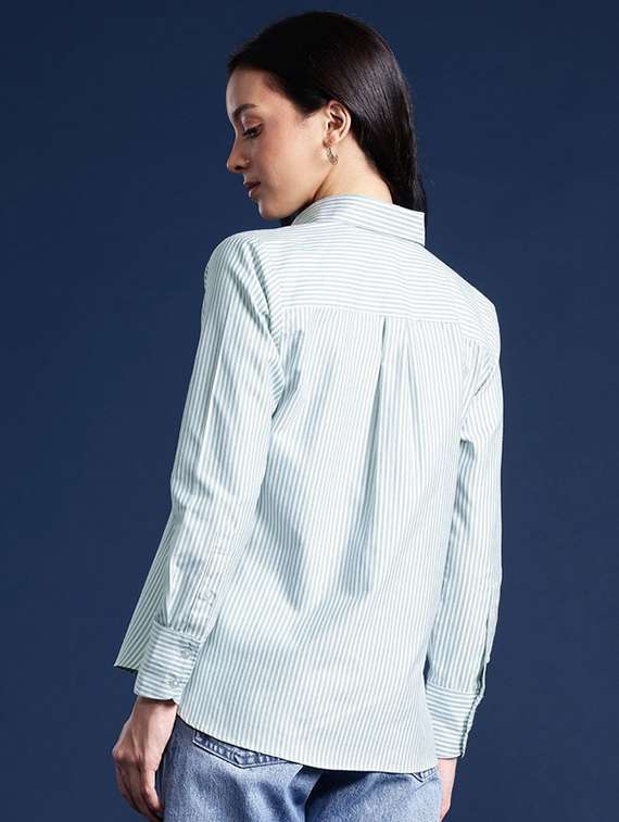 women striped collared long sleeve regular fit shirt - 22038444 -  Standard Image - 2
