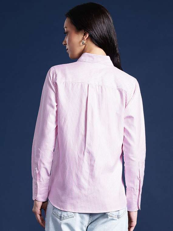 women striped collared long sleeve shirt - 22038446 -  Standard Image - 2
