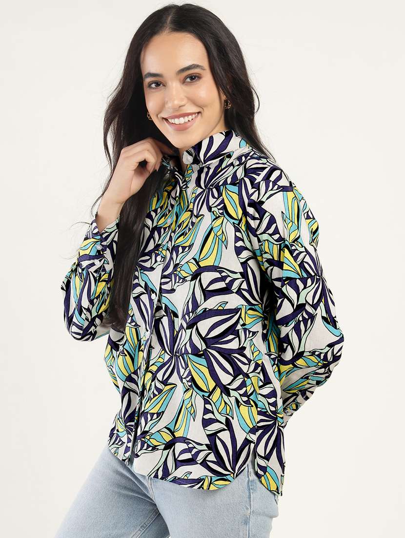 women printed collared long sleeve shirt - 22038448 -  Standard Image - 2