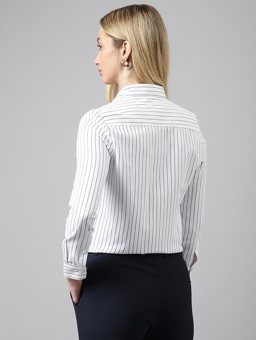 women striped collared long sleeve shirt - 22038453 - Standard Image - 2