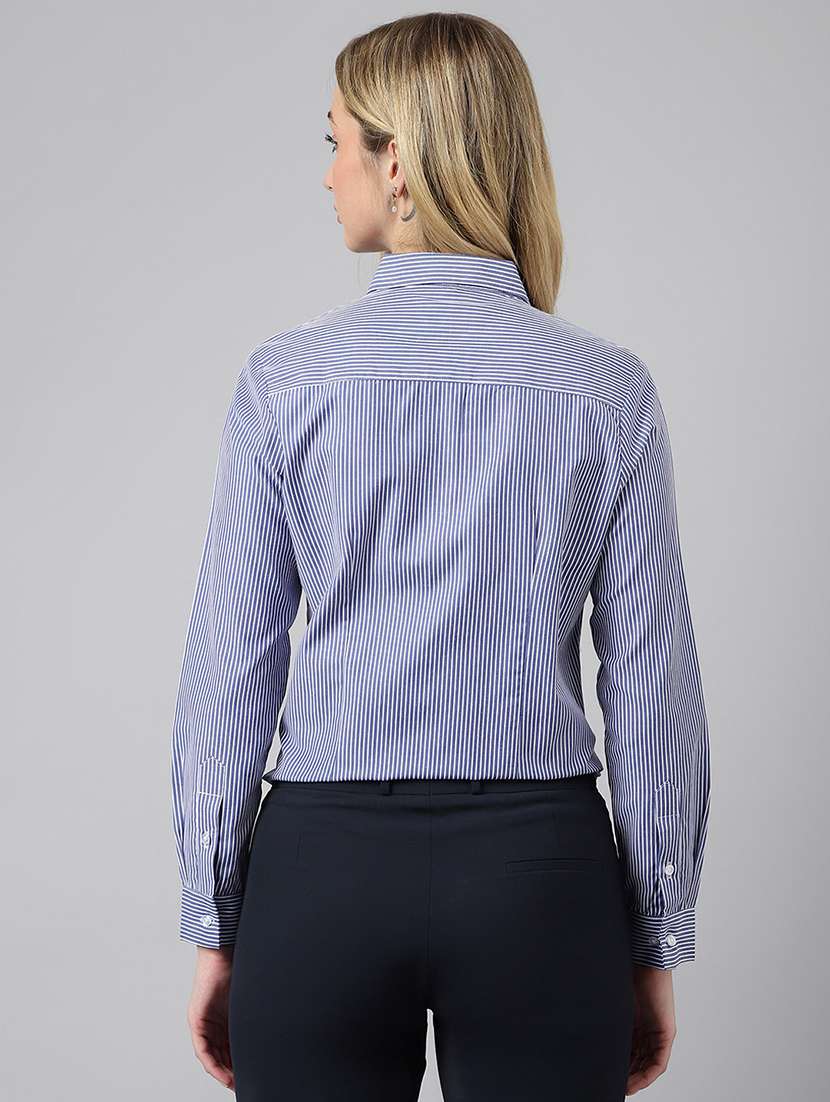 women striped collared long sleeve shirt - 22038455 -  Standard Image - 2