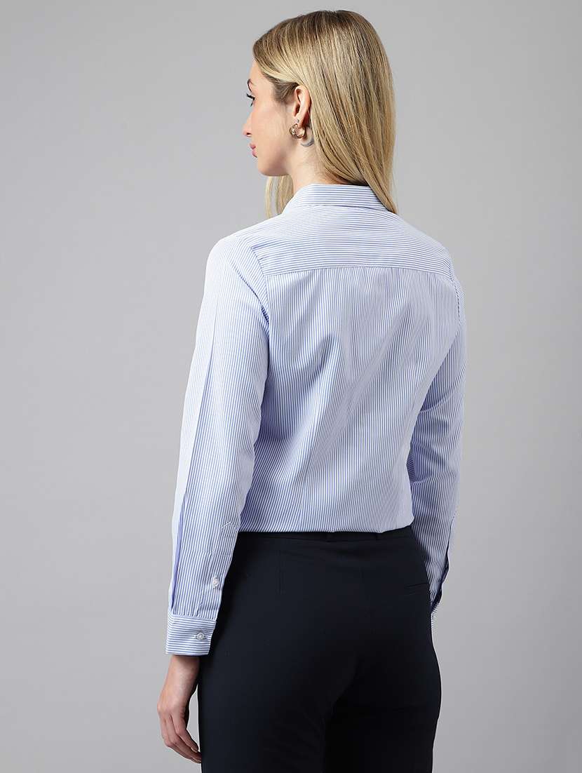 women striped collared long sleeve shirt - 22038456 -  Standard Image - 2