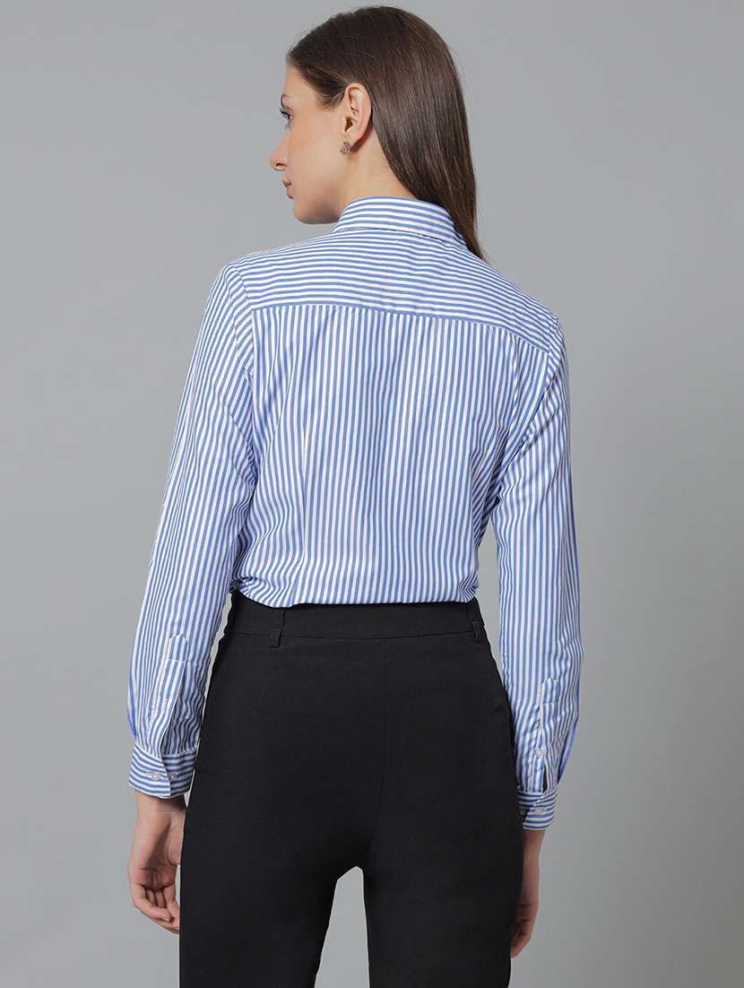 women striped collared long sleeve shirt - 22038459 -  Standard Image - 2