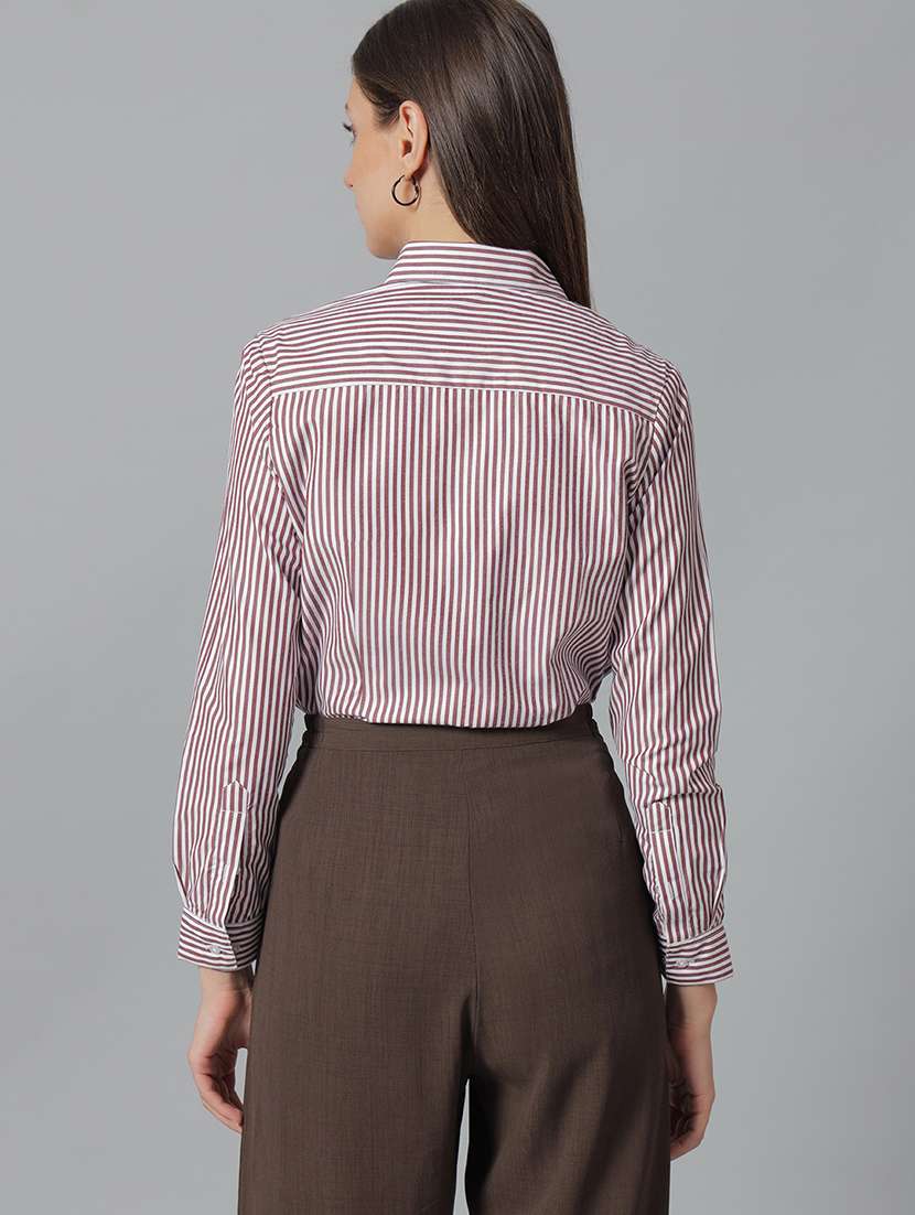 women striped collared long sleeve shirt - 22038460 -  Standard Image - 2
