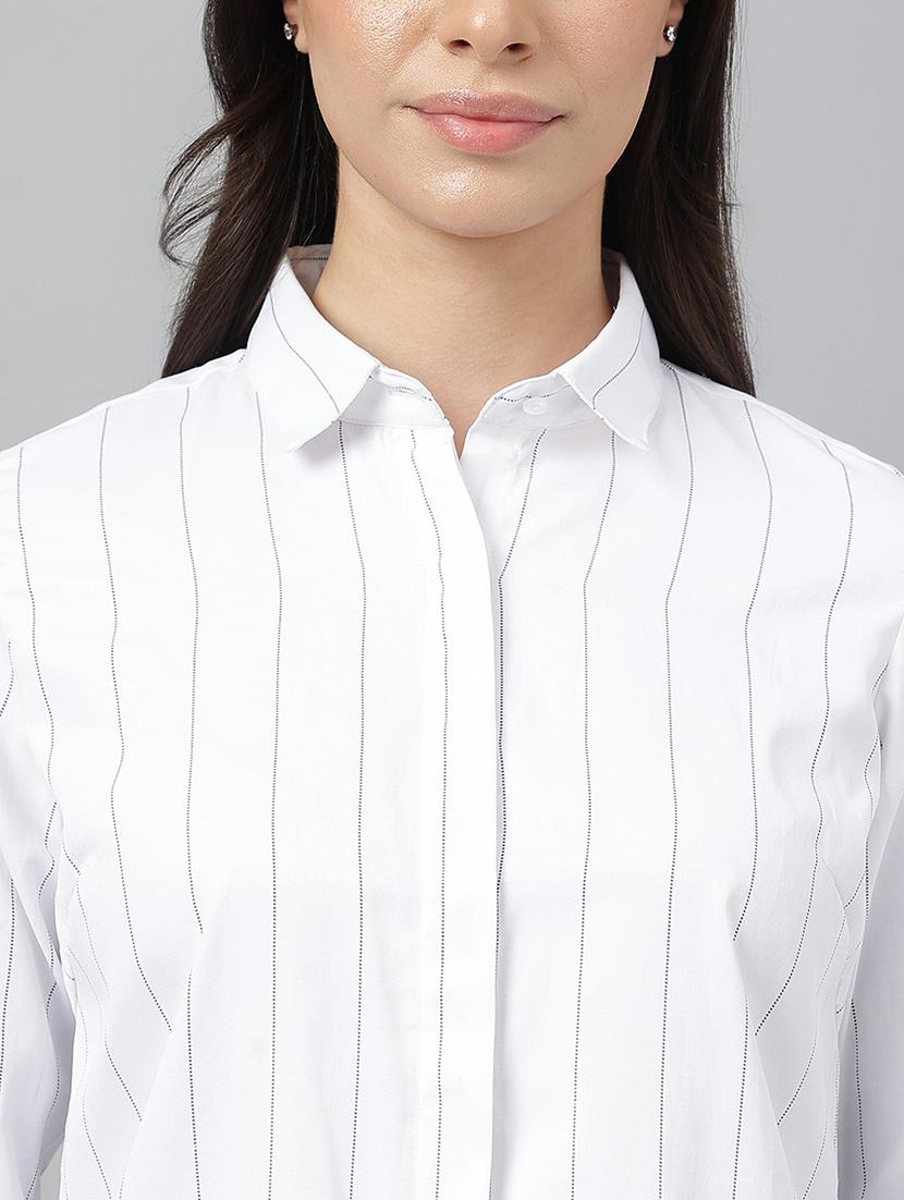 women striped collared long sleeve shirt - 22038464 - Standard Image - 2