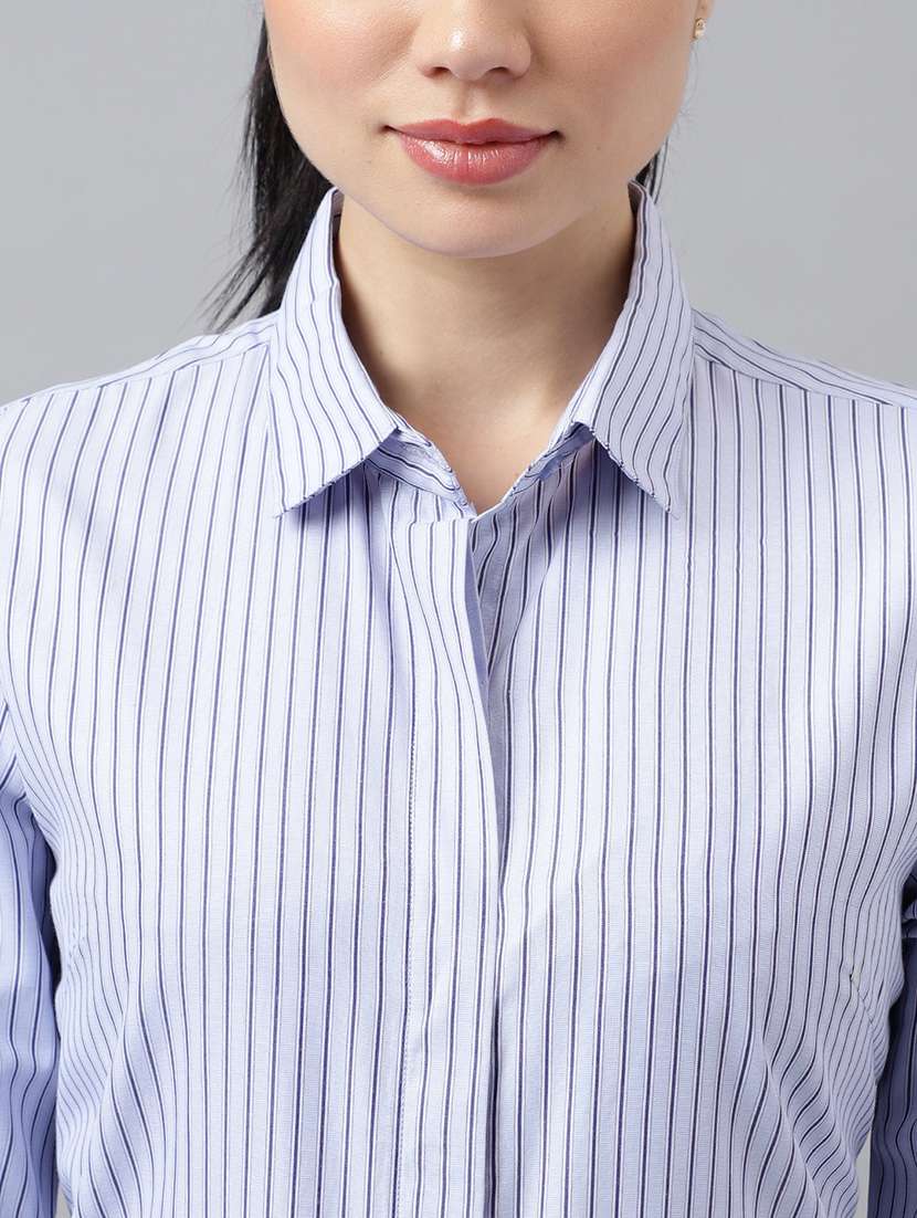 women striped collared long sleeve shirt - 22038466 -  Standard Image - 2