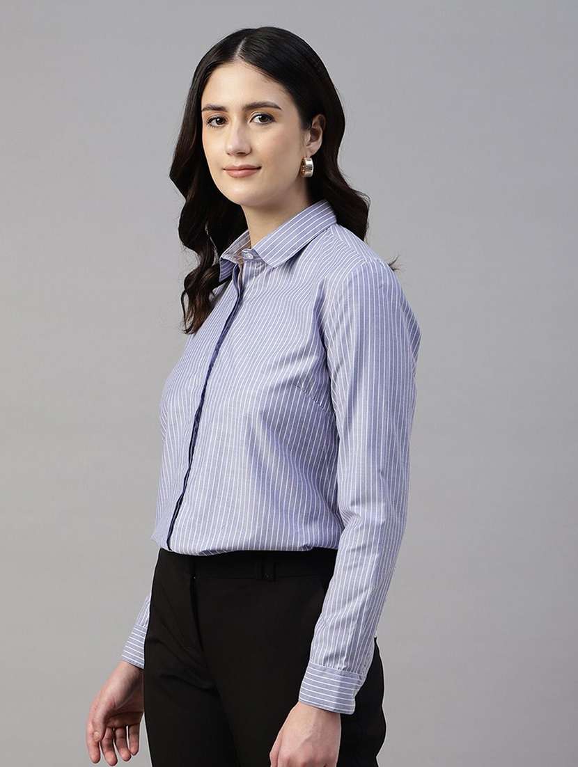 women striped collared long sleeve shirt - 22038470 -  Standard Image - 2