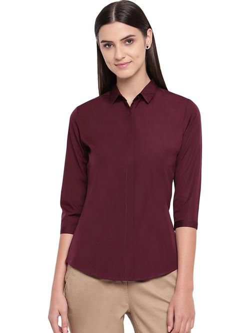 women solid collared three quarter sleeve shirt - 22038471 -  Standard Image - 0