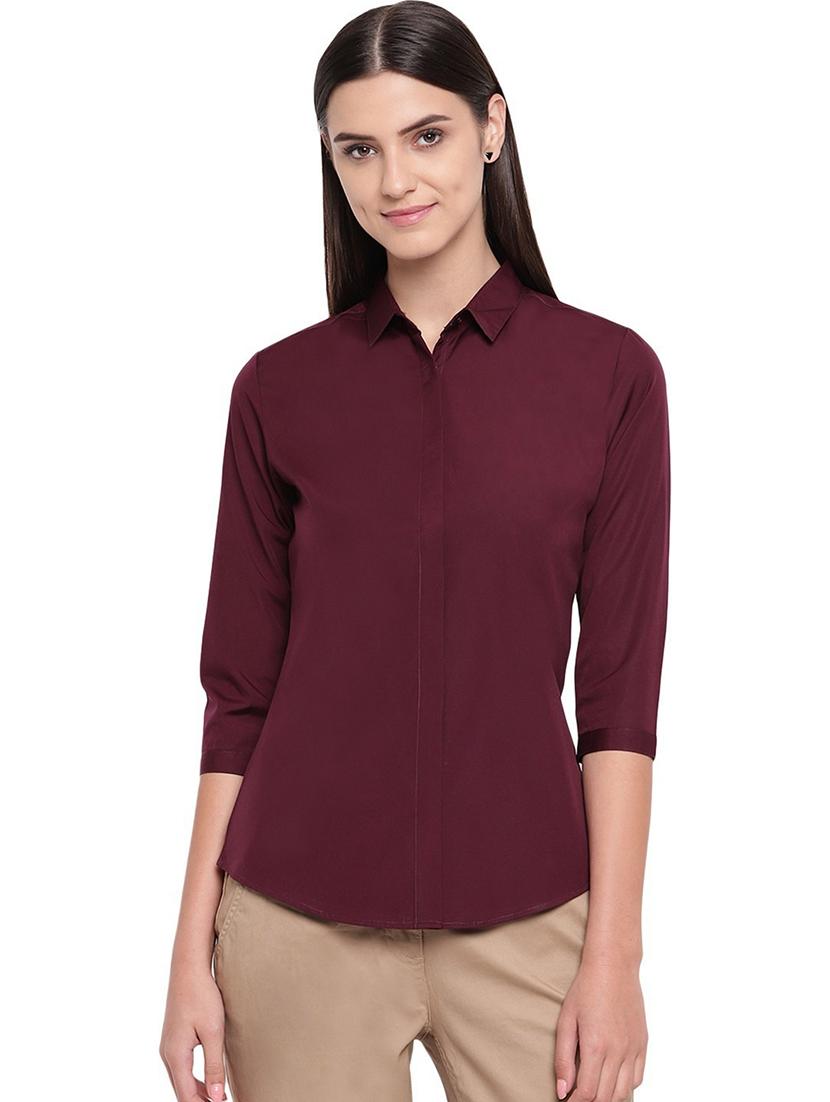 women solid collared three quarter sleeve shirt - 22038471 -  Zoom Image - 0