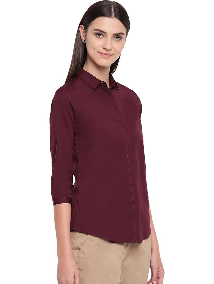 women solid collared three quarter sleeve shirt - 22038471 - Standard Image - 2