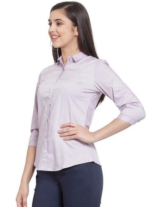 women solid collared three quarter sleeve shirt - 22038472 - Standard Image - 0