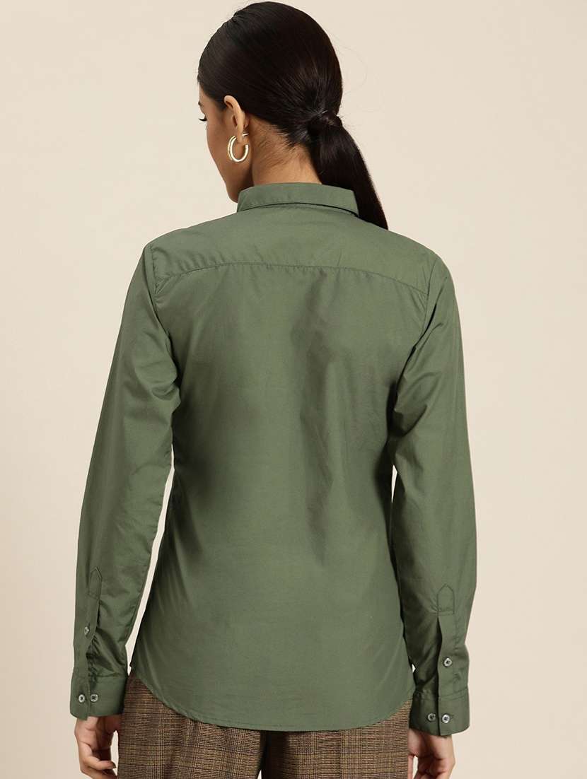 women solid collared long sleeve shirt - 22038474 -  Standard Image - 2