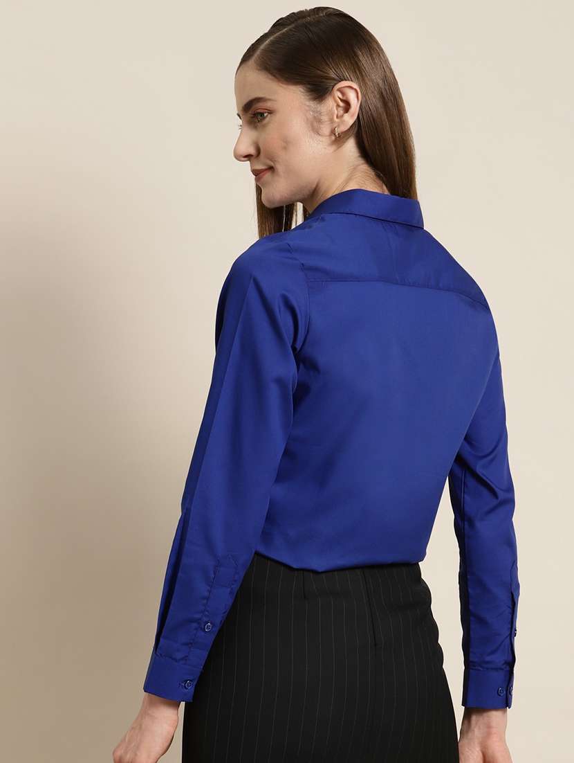 women solid collared long sleeve shirt - 22038476 - Standard Image - 2