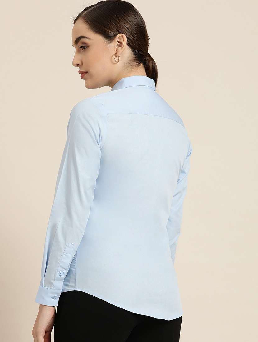 women solid collared long sleeve shirt - 22038477 -  Standard Image - 2