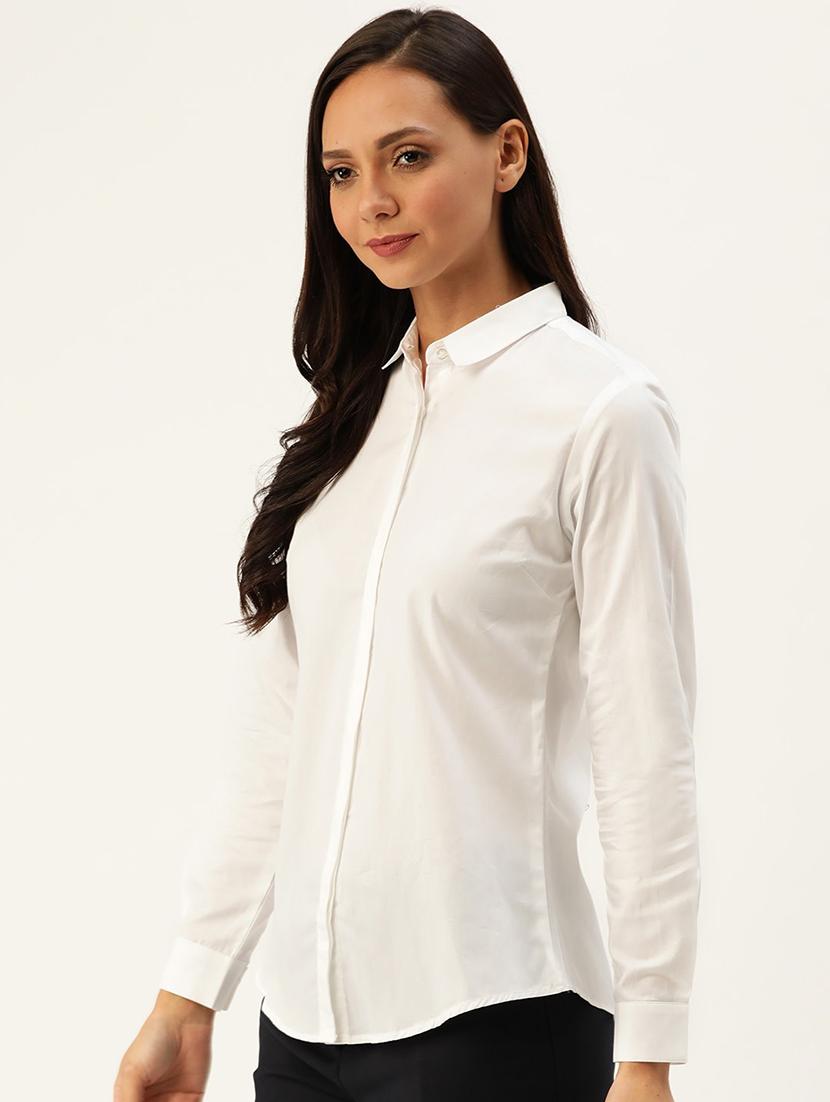 women solid collared long sleeve shirt - 22038478 -  Zoom Image - 0