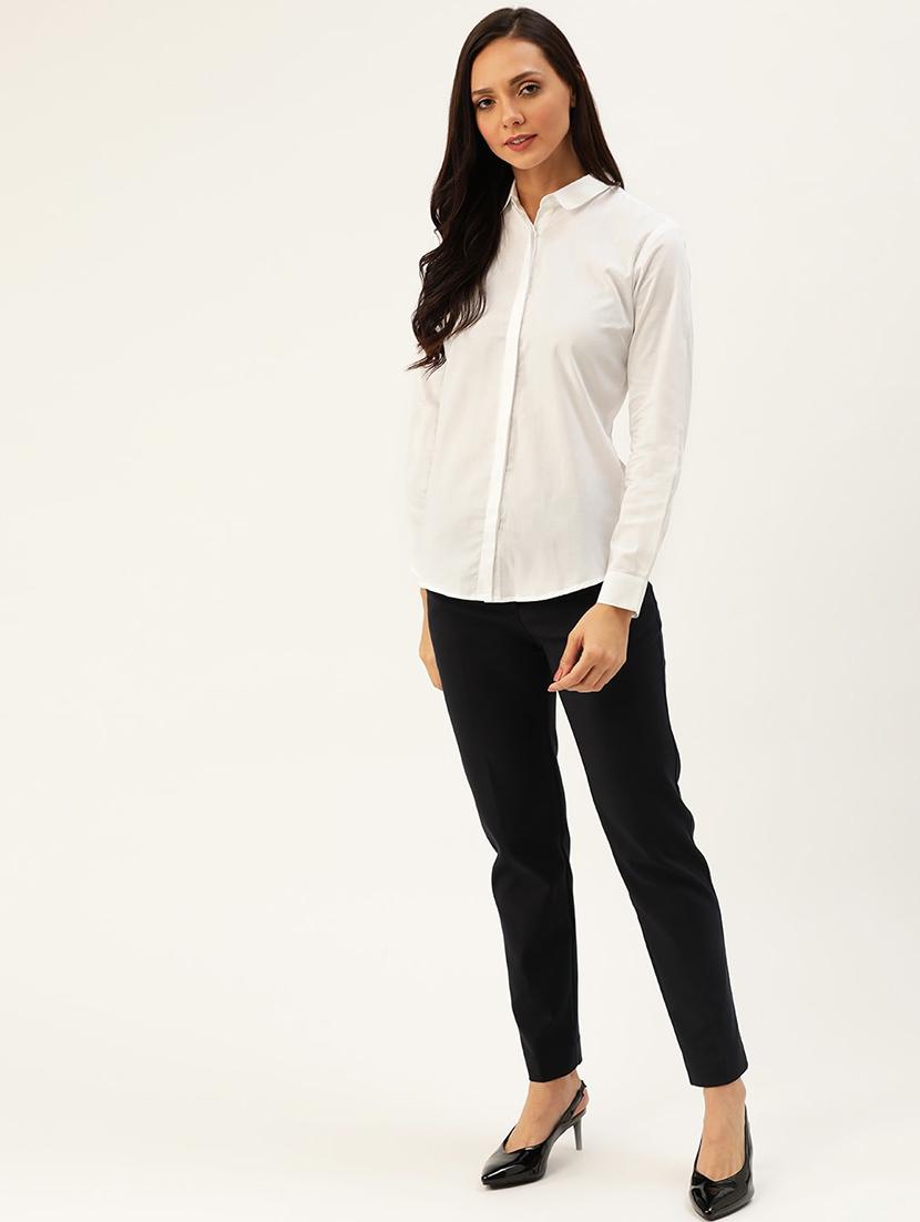women solid collared long sleeve shirt - 22038478 - Standard Image - 2